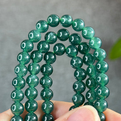 Icy Water Green Translucent Natural Jadeite Jade Necklace Size 7 mm with Rose Gold Coloured Clasp