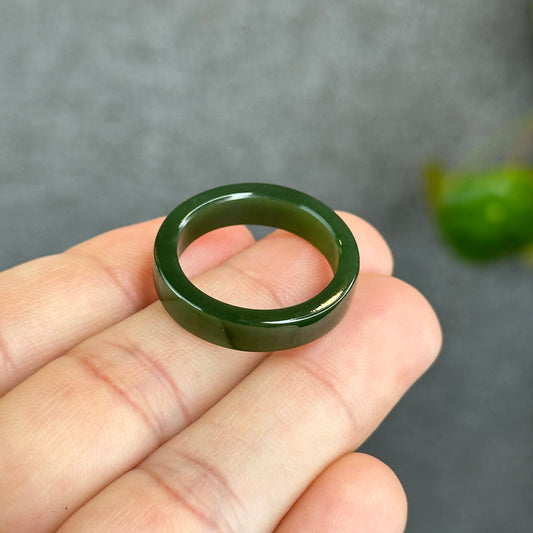 Natural Floating Flower Nephrite Jade VIP Ring Square Style Size 2.0