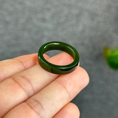 Natural Floating Flower Nephrite Jade VIP Ring Square Style Size 2.0