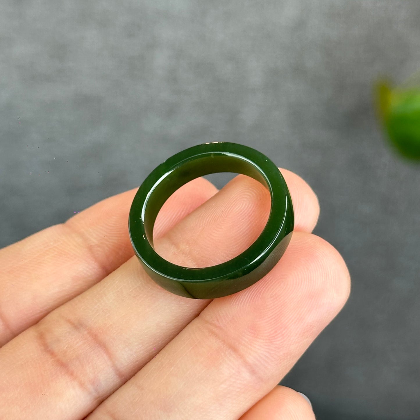 Natural Floating Flower Nephrite Jade VIP Ring Square Style Size 2.0
