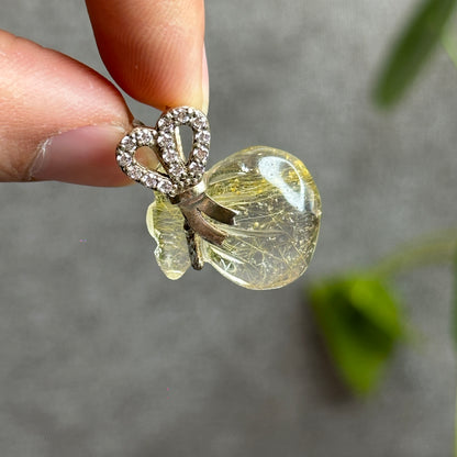 Money Bag Golden Rutilated Quartz Pendant with Silver Setting