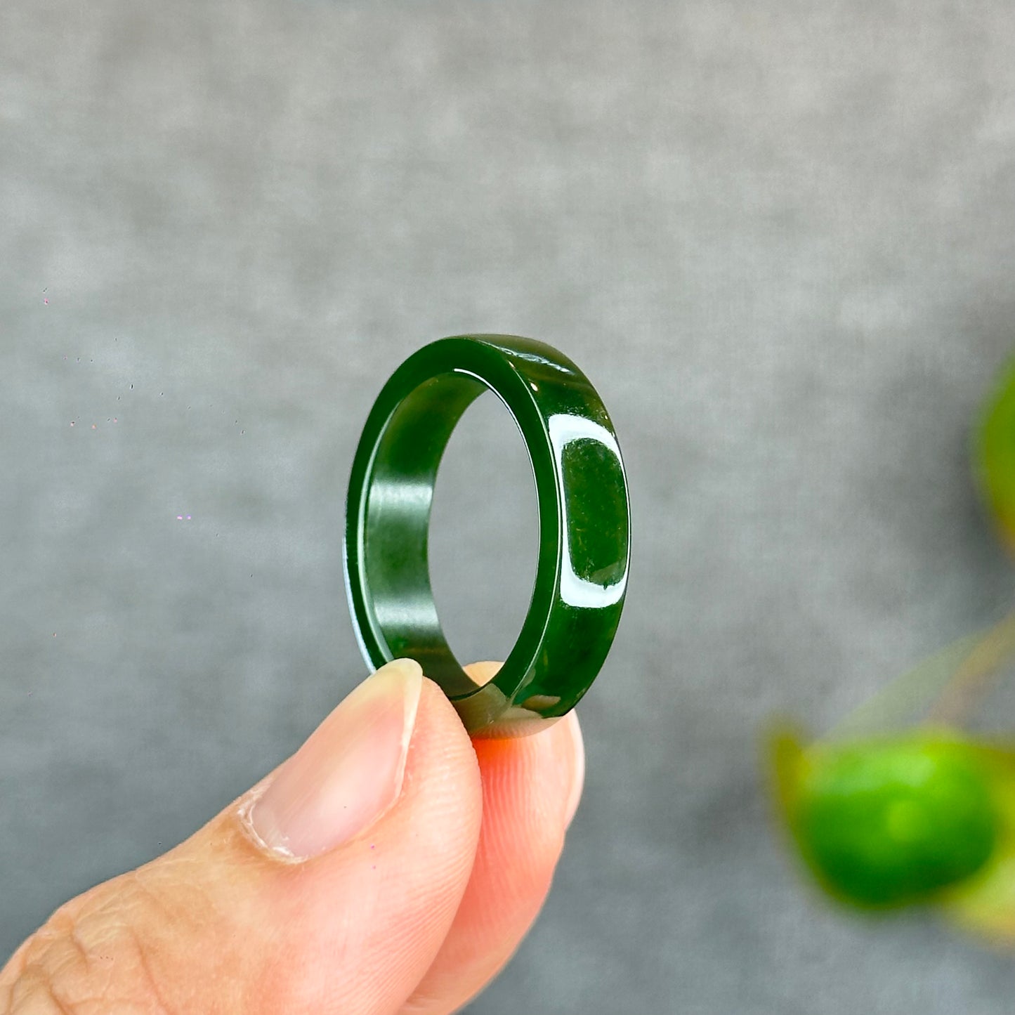 Natural Floating Flower Nephrite Jade VIP Ring Square Style Size 2.0