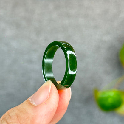 Natural Floating Flower Nephrite Jade VIP Ring Square Style Size 2.0