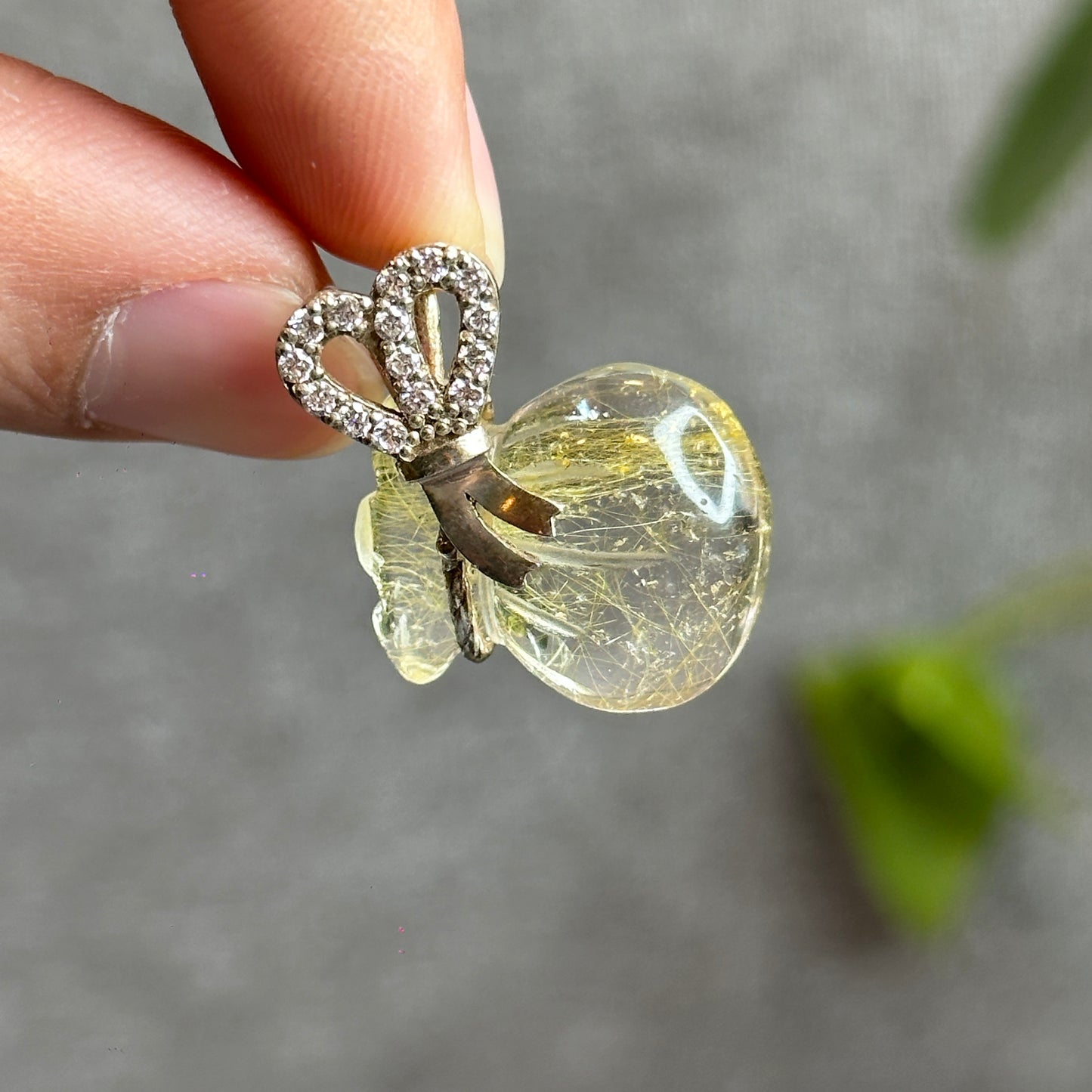 Money Bag Golden Rutilated Quartz Pendant with Silver Setting