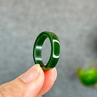 Natural Floating Flower Nephrite Jade VIP Ring Square Style Size 2.0