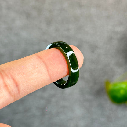 Natural Floating Flower Nephrite Jade VIP Ring Square Style Size 2.0