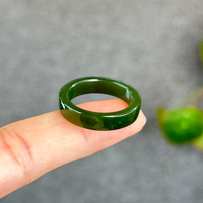 Natural Floating Flower Nephrite Jade VIP Ring Square Style Size 2.0