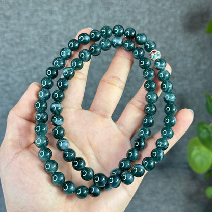 Water Green Semi-Translucent Natural Jadeite Jade Necklace Size 9.5 mm