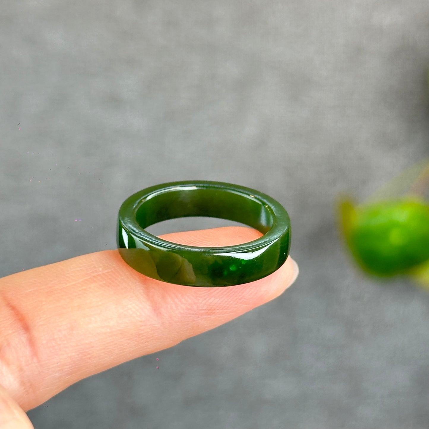 Natural Floating Flower Nephrite Jade VIP Ring Square Style Size 2.0