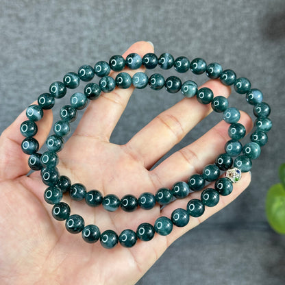 Water Green Semi-Translucent Natural Jadeite Jade Necklace Size 9.5 mm