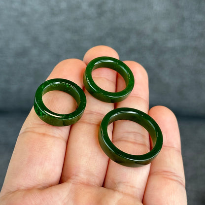 Natural Floating Flower Nephrite Jade VIP Ring Square Style Size 2.0