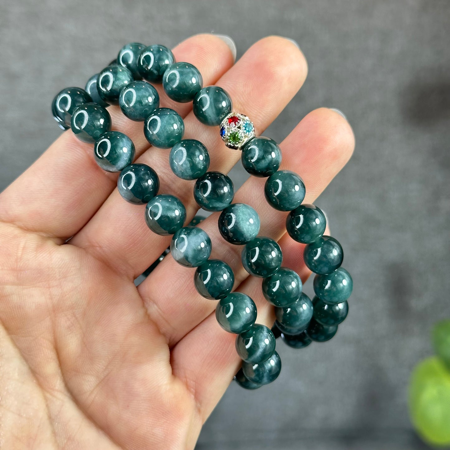 Water Green Semi-Translucent Natural Jadeite Jade Necklace Size 9.5 mm