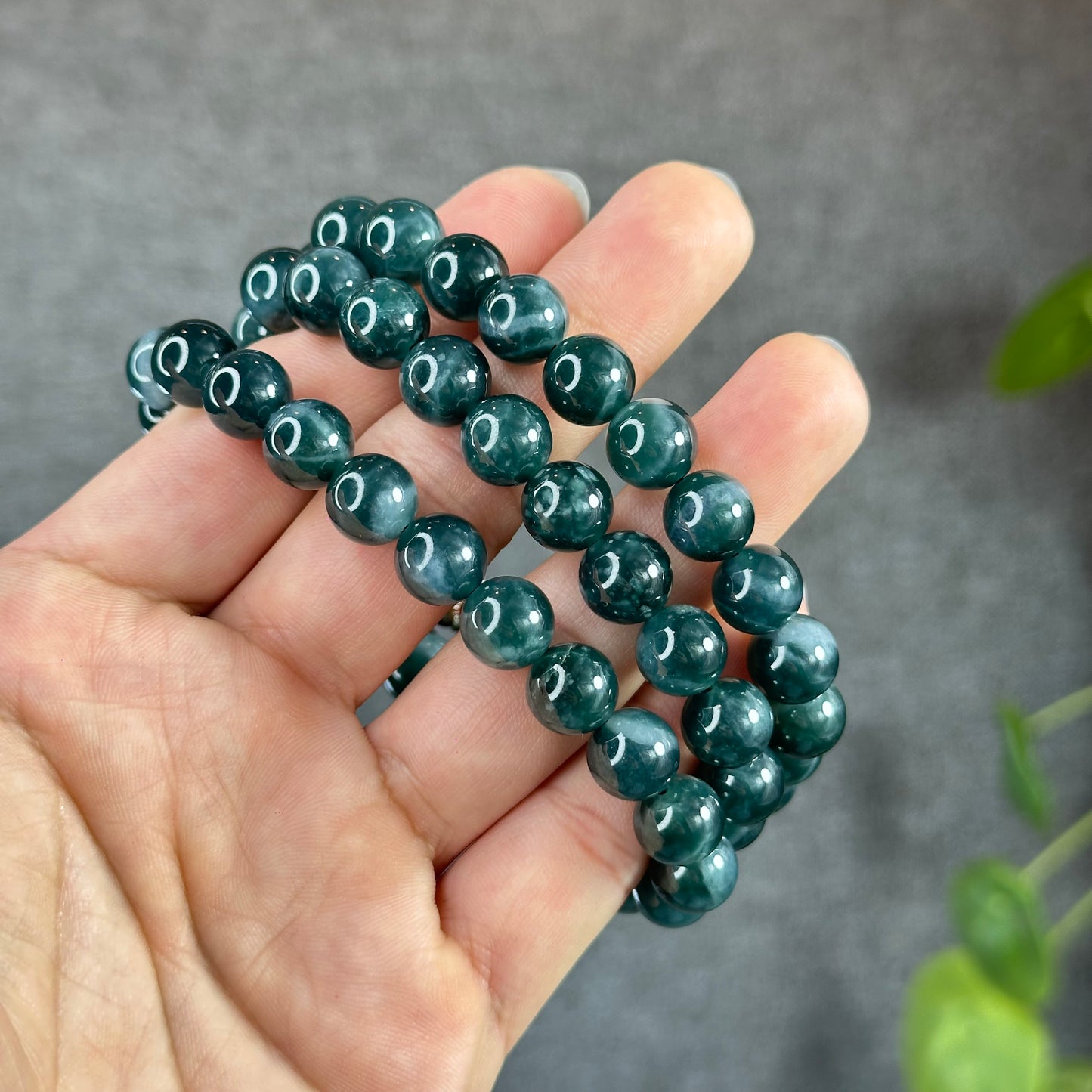 Water Green Semi-Translucent Natural Jadeite Jade Necklace Size 9.5 mm