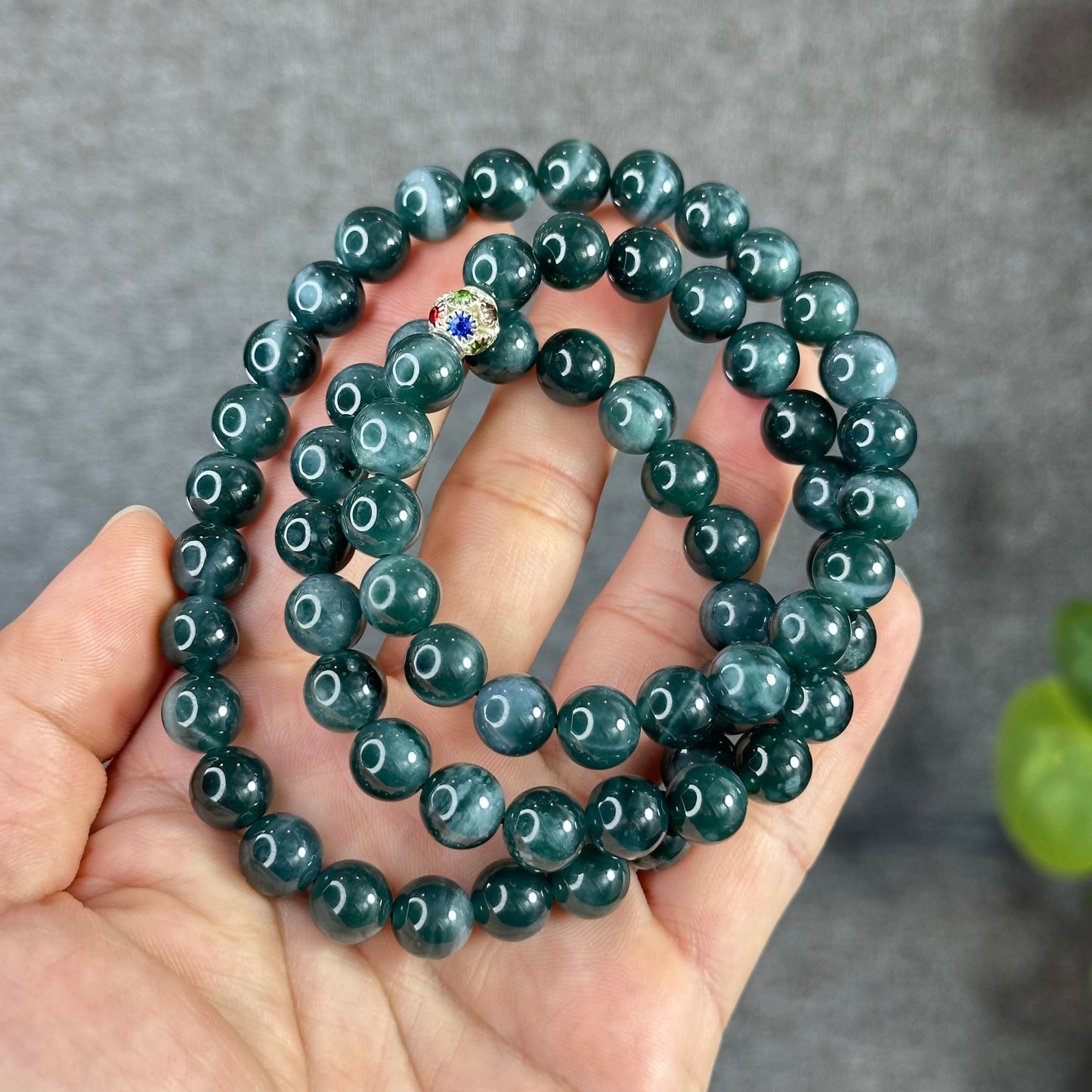 Water Green Semi-Translucent Natural Jadeite Jade Necklace Size 9.5 mm