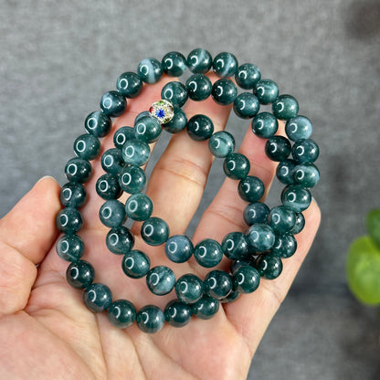 Water Green Semi-Translucent Natural Jadeite Jade Necklace Size 9.5 mm