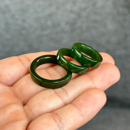 Natural Floating Flower Nephrite Jade VIP Ring Square Style Size 1.6