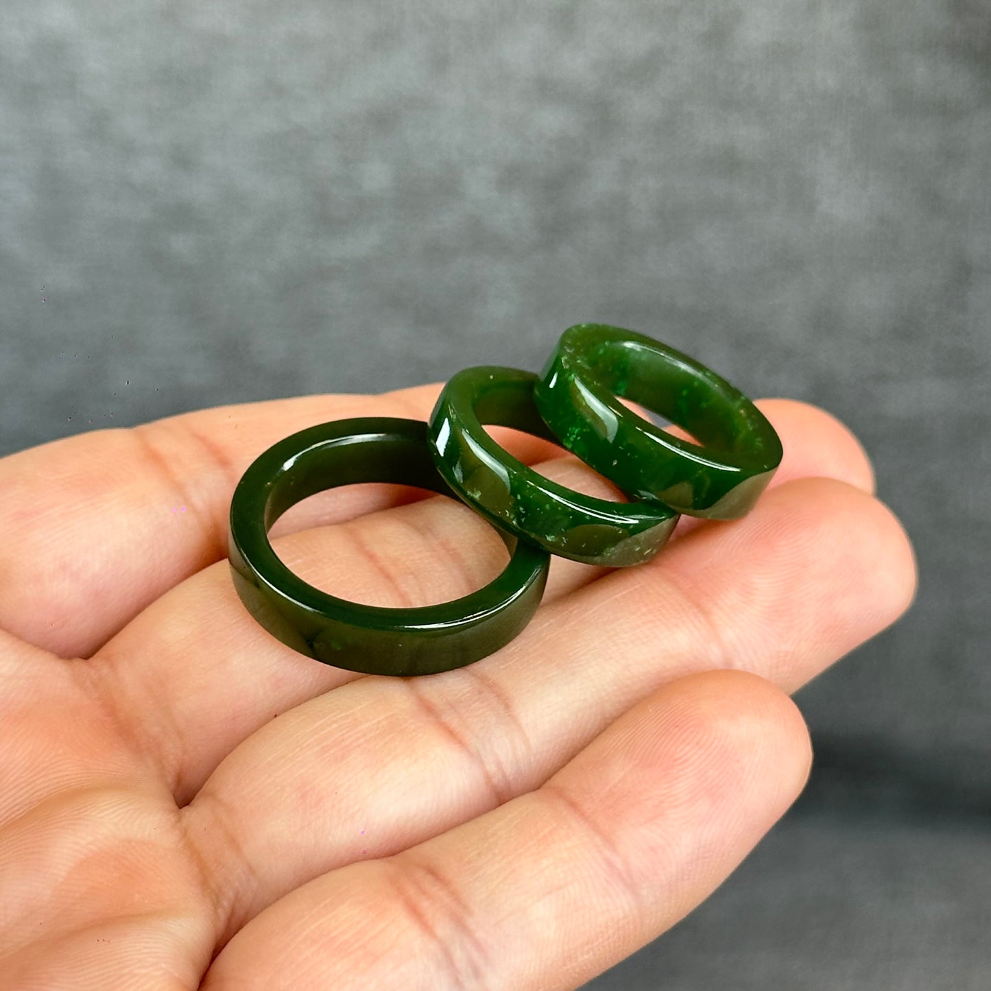 Natural Floating Flower Nephrite Jade VIP Ring Square Style Size 2.0