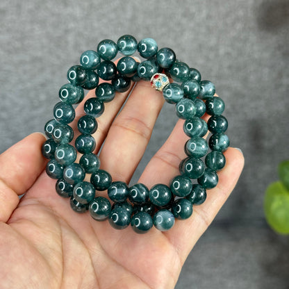 Water Green Semi-Translucent Natural Jadeite Jade Necklace Size 9.5 mm