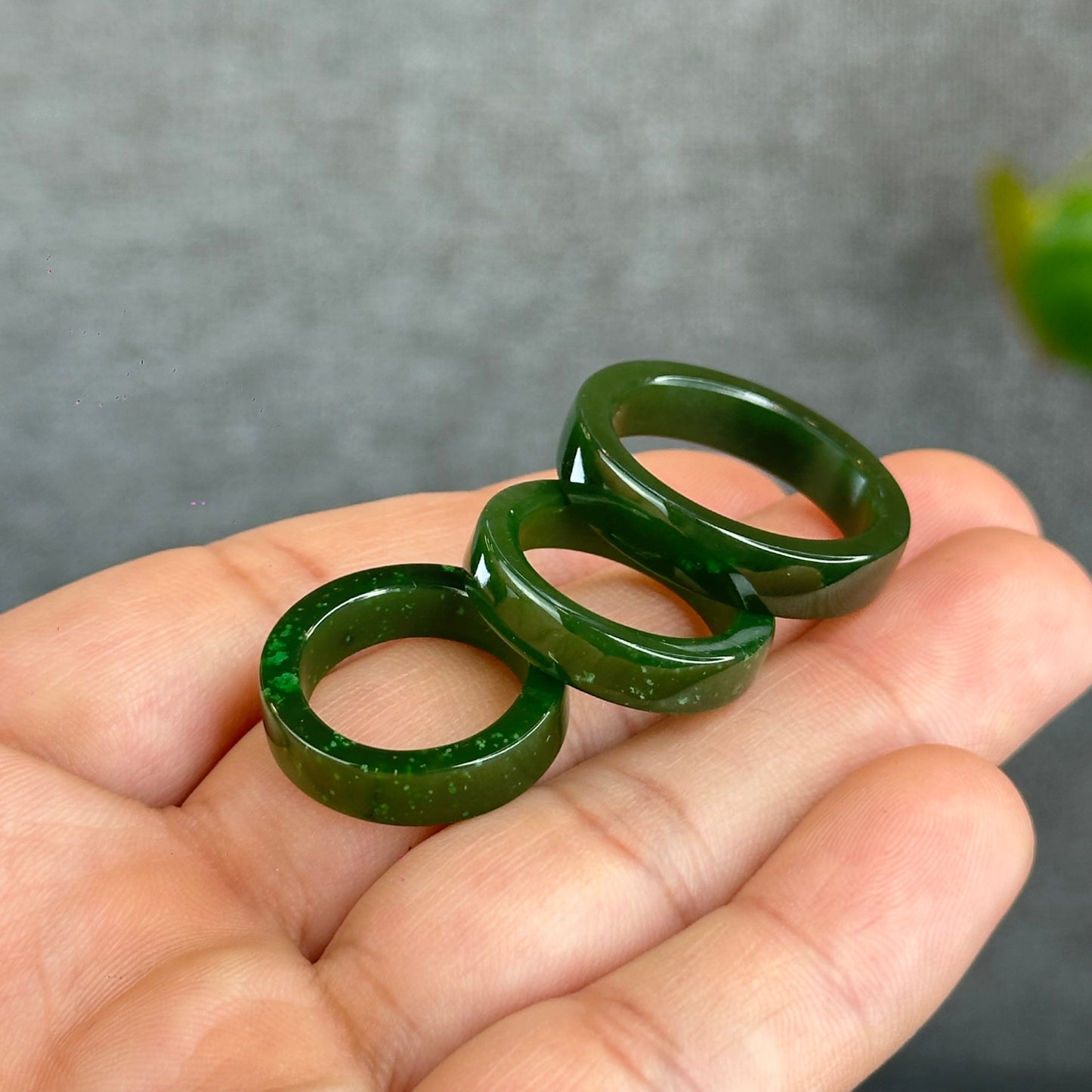 Natural Floating Flower Nephrite Jade VIP Ring Square Style Size 2.0