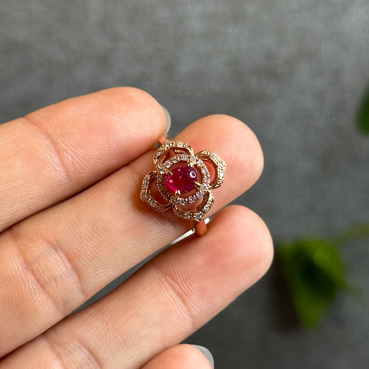Natural Ruby Ring 10K Yellow Gold with 28 small diamonds Size 1.78