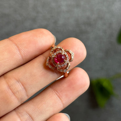 Natural Ruby Ring 10K Yellow Gold with 28 small diamonds Size 1.78
