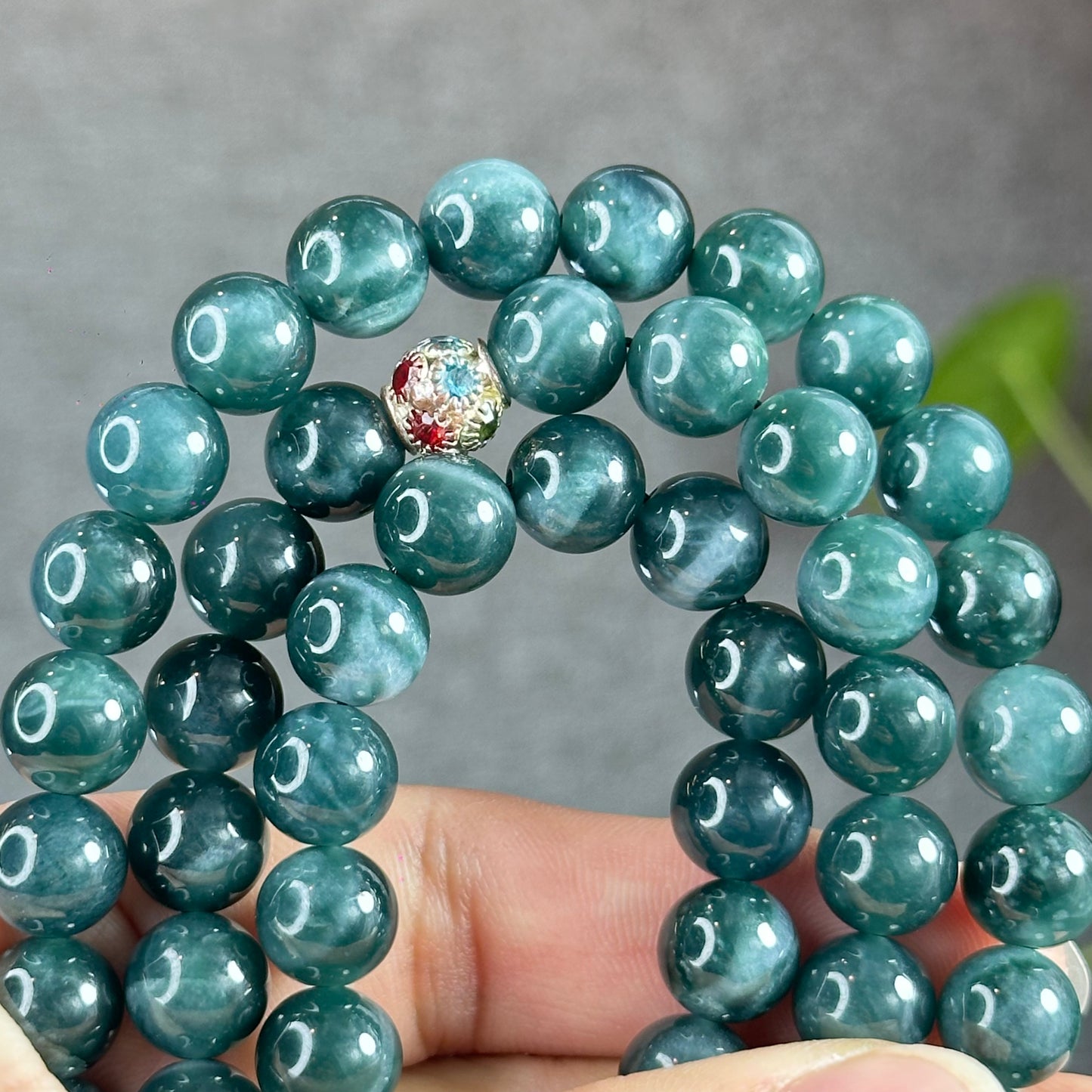 Water Green Semi-Translucent Natural Jadeite Jade Necklace Size 9.5 mm