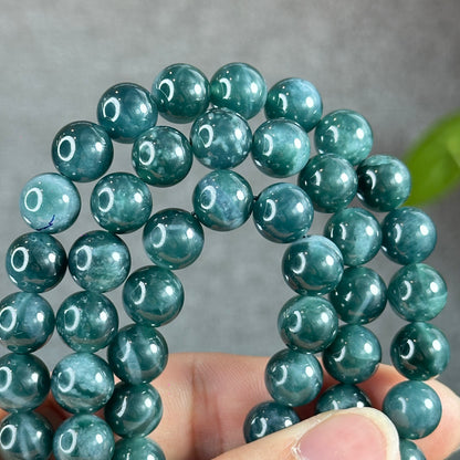 Water Green Semi-Translucent Natural Jadeite Jade Necklace Size 9.5 mm