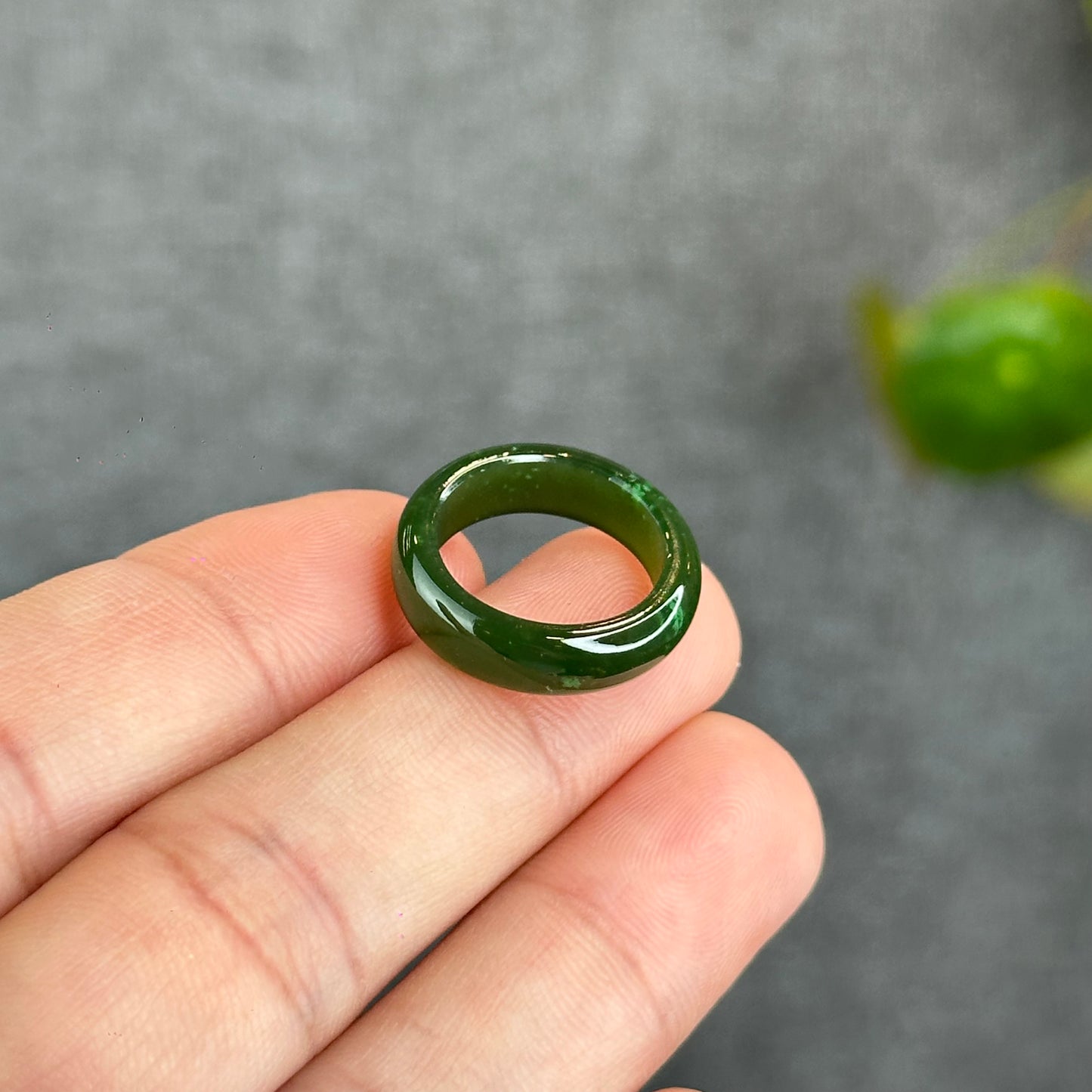 Natural Floating Flower Nephrite Jade VIP Ring Leaf Style Size 1.5