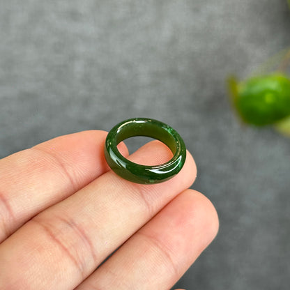 Natural Floating Flower Nephrite Jade VIP Ring Leaf Style Size 1.5