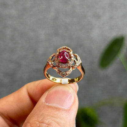 Natural Ruby Ring 10K Yellow Gold with 28 small diamonds Size 1.78