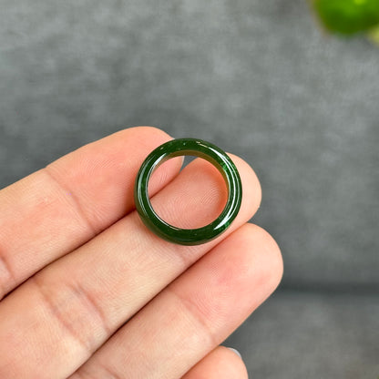 Natural Floating Flower Nephrite Jade VIP Ring Leaf Style Size 1.5