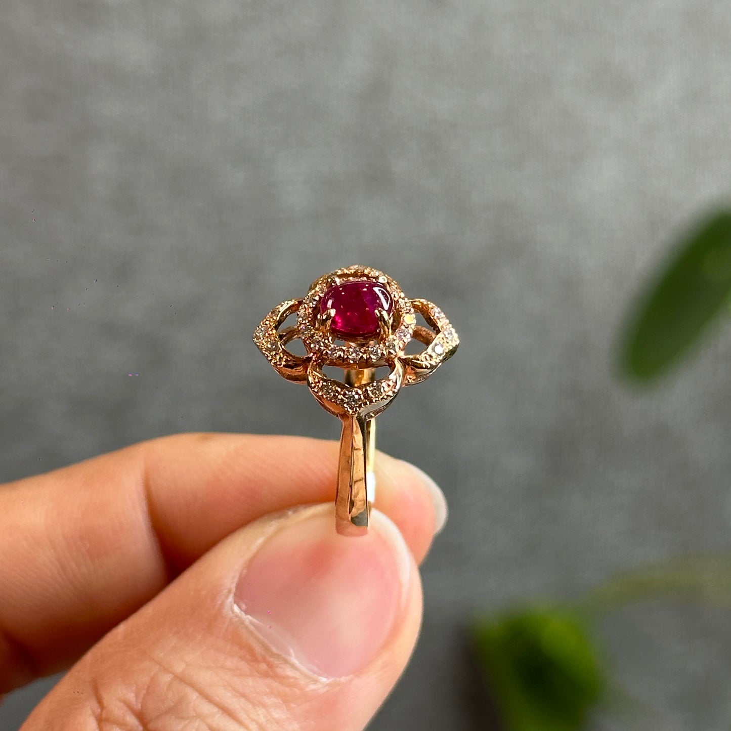 Natural Ruby Ring 10K Yellow Gold with 28 small diamonds Size 1.78