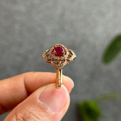 Natural Ruby Ring 10K Yellow Gold with 28 small diamonds Size 1.78
