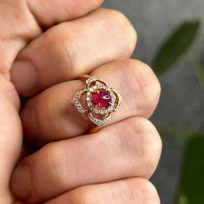 Natural Ruby Ring 10K Yellow Gold with 28 small diamonds Size 1.78