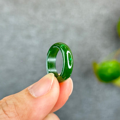Natural Floating Flower Nephrite Jade VIP Ring Leaf Style Size 1.5