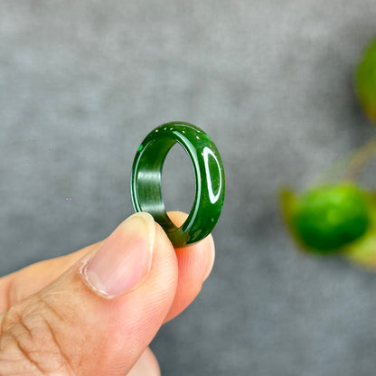 Natural Floating Flower Nephrite Jade VIP Ring Leaf Style Size 1.5