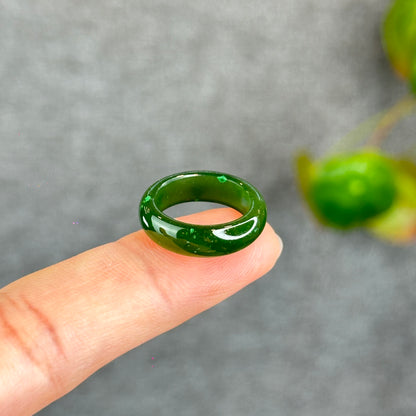 Natural Floating Flower Nephrite Jade VIP Ring Leaf Style Size 1.5