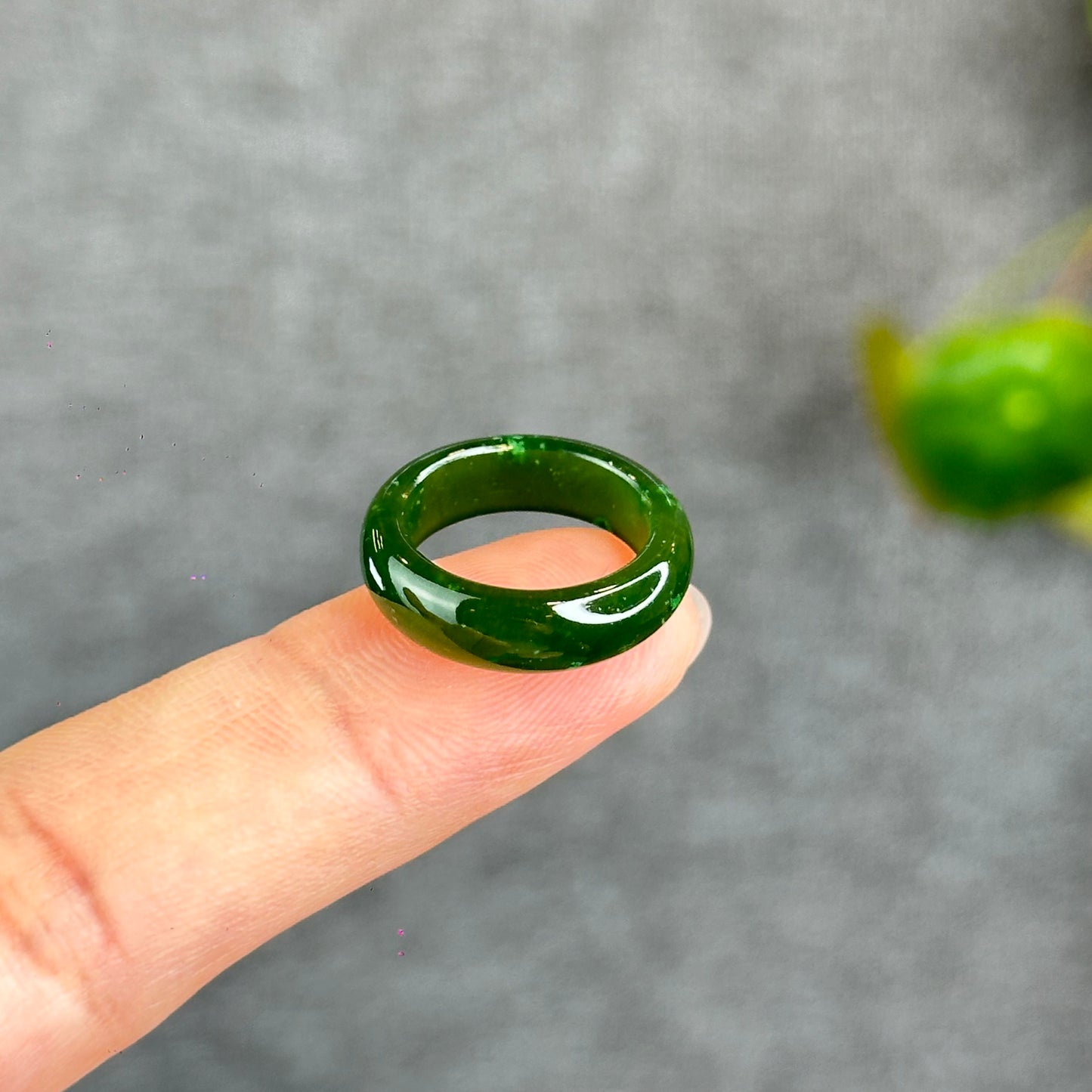 Natural Floating Flower Nephrite Jade VIP Ring Leaf Style Size 1.5