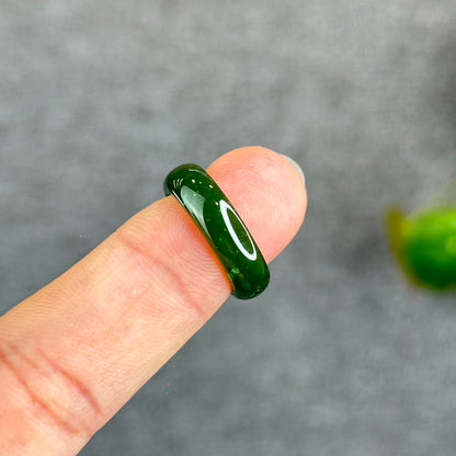 Natural Floating Flower Nephrite Jade VIP Ring Leaf Style Size 1.5
