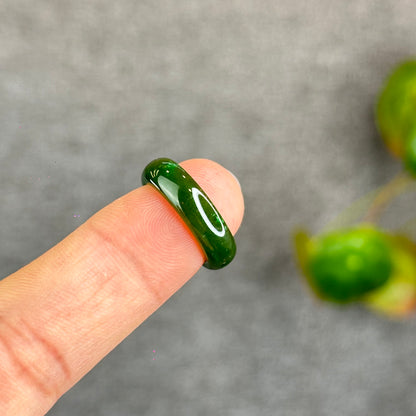 Natural Floating Flower Nephrite Jade VIP Ring Leaf Style Size 1.5