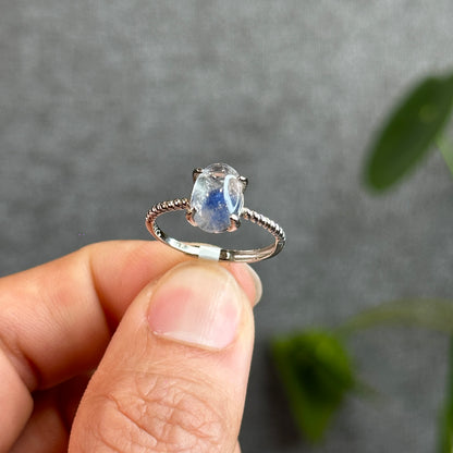 Oval Dumortierite Ring in Silver Setting