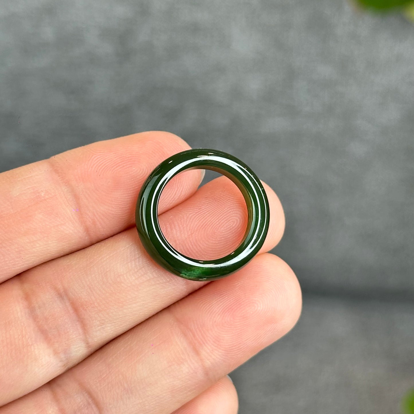 Natural Floating Flower Nephrite Jade VIP Ring Leaf Style Size 1.6