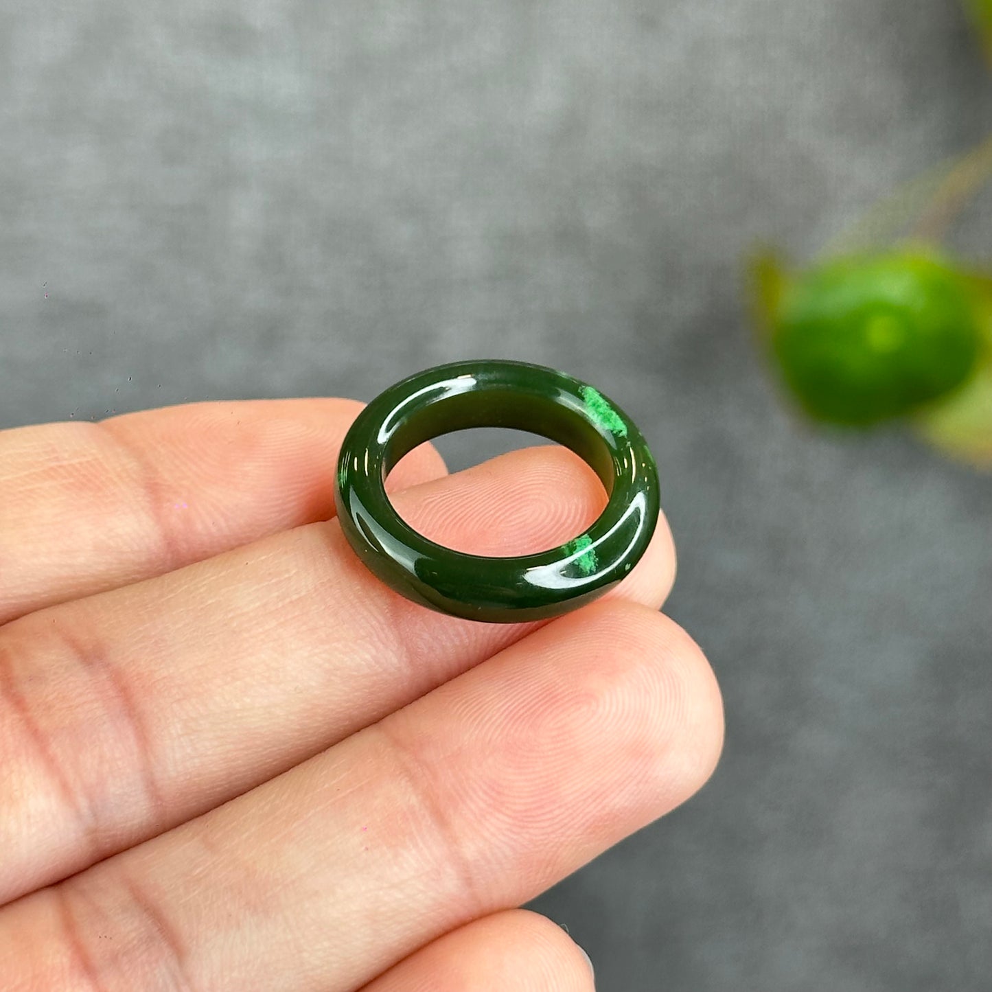 Natural Floating Flower Nephrite Jade VIP Ring Leaf Style Size 1.6