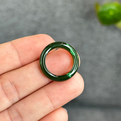 Natural Floating Flower Nephrite Jade VIP Ring Leaf Style Size 1.6