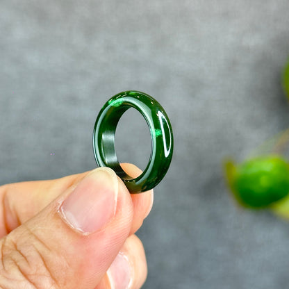 Natural Floating Flower Nephrite Jade VIP Ring Leaf Style Size 1.6