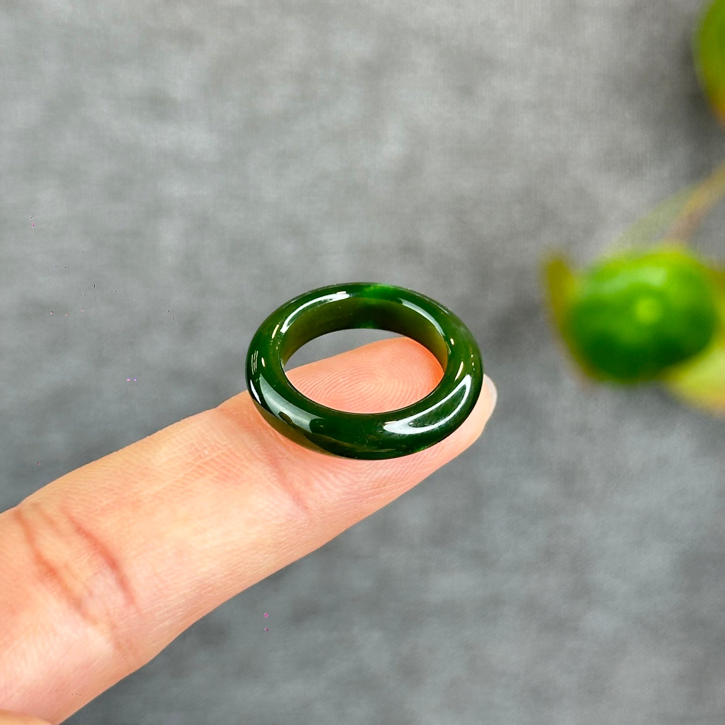 Natural Floating Flower Nephrite Jade VIP Ring Leaf Style Size 1.6