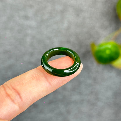 Natural Floating Flower Nephrite Jade VIP Ring Leaf Style Size 1.6