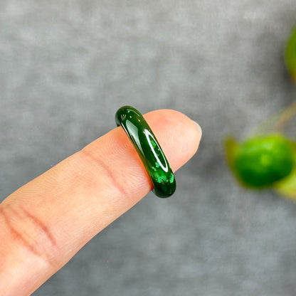 Natural Floating Flower Nephrite Jade VIP Ring Leaf Style Size 1.6