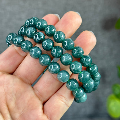 Water Green Semi-Translucent Natural Jadeite Jade Necklace Size 9.5 mm