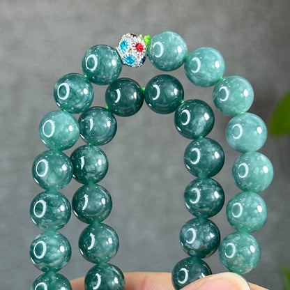 Water Green Semi-Translucent Natural Jadeite Jade Necklace Size 9.5 mm